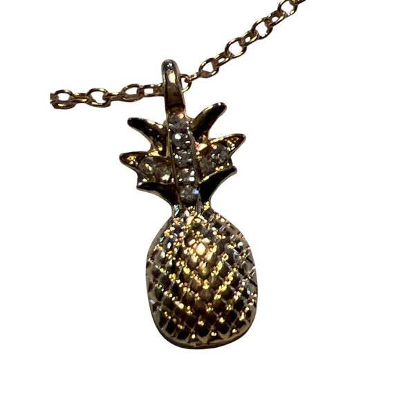 Gold Tone Anklet Bracelet Pineapple Charm Clear Rhinestones Adj 10.25" Swingers - Picture 2 of 3